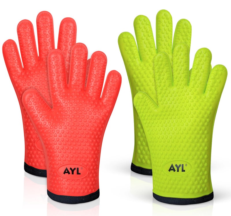 AYL Grilling Gloves, Heat Resistant Gloves BBQ Kitchen Silicone Oven Gloves, Safe Handling of Hot Food, Pots and Pans for Barbecue, Cooking, Baking - Internal Protective Cotton Layer - Image 1